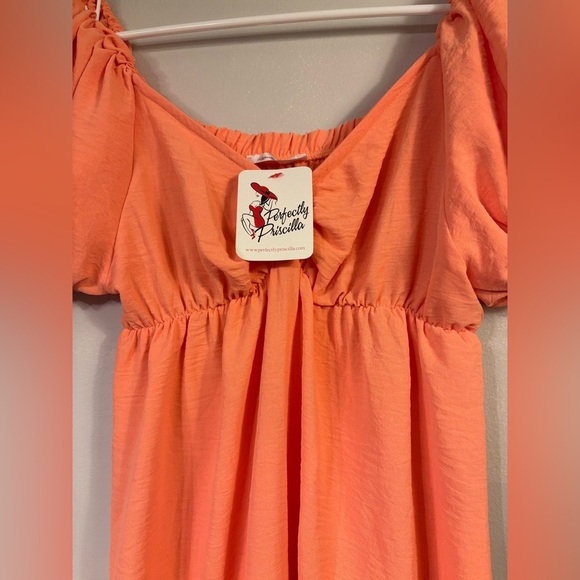 Orange Pleated Puff Sleeve Sundress - Picture 4 of 5